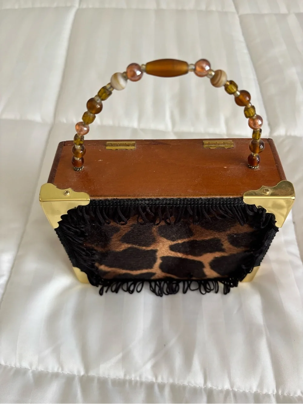 Cigar Box Purse Beaded Handle Te-Amo Cigar box Handbag Leopard print